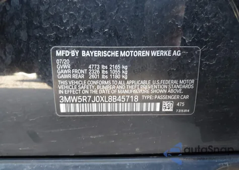 2020 BMW 330I xDrive from USA, damaged, VIN 3MW5R7J0XL8B45718